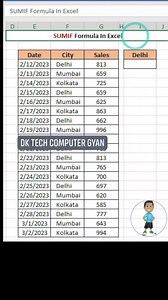 18K views · 161 reactions | SUMIF Formula in excel #advancedexceltutorial #excel #exceltips #exceltutorial #exceltutorial #excelinterview #excelinhindi #excetips #msexcelfullcourse #trickinexcel #AdvanceExcel #computer #salaryinexcel #exceltricksforbeginners #dktechcomputergyan | DK TECH Computer GYAN | Facebook