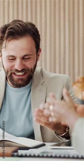 Paperwork, man and high five in office for writer, news reporting and project update. Publishing agency, journalist and proposal for creative article, celebration and internship approval in newsroom