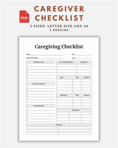 Printable Caregiver Checklist for Caregiver Daily Tasks, Daily Caregiver Checklist for Elderly, In-home Caregiver Task List Template in PDF - Etsy