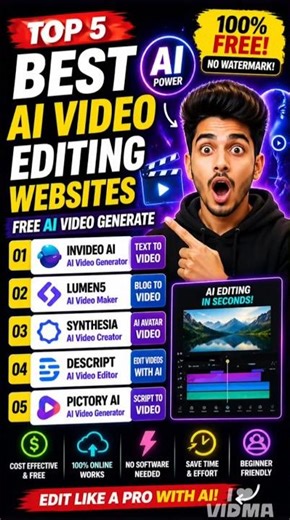 🔥 Top 5 AI Video Editing Websites (FREE 😱 No Watermark) 2026#short #video