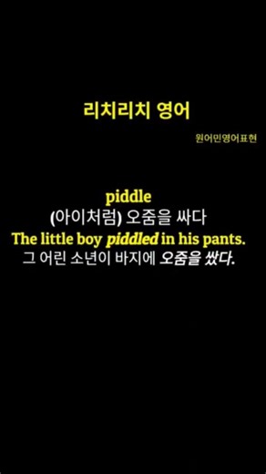 #리치리치영어#중급영어단어#원어민영어표현 #piddle#(아이처럼) 오줌을 싸다