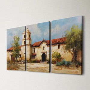 Spanish Mission Church 3 Panel Split Canvas Wall Art Rustic Historic Abstract Oil Painting Framed Canvas Southwestern Home Decor Gift - Etsy