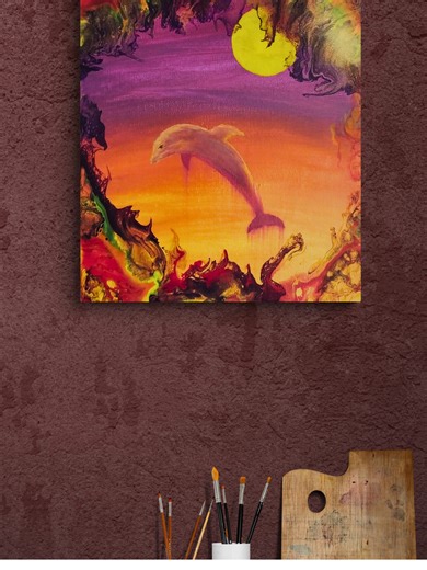 My Favorite Fluid Art Pours from 2025 No 7 New shorts video series showcasing my favorite fluid art pours from 2025. Might put them all in a long form video when finished. This seventh one is a Dutch Pour over a transparent base, which when dried, exposes the painting underneath. Which in this case was a dolphin sunset on a gradient background. ✅Link to the full version here → https://youtu.be/sajHlQPWX3A 👉 Don’t forget to like, comment, and follow for more of my fluid art journey! ✅ Follow Me: