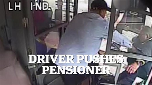 Moment bus driver shoves pensioner, 77, off bus as he breaks shoulder