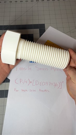 The Chaz. on Instagram: "Tensile Stress Area of a threaded rod: This area is based off of an imaginary diameter which is an average of the bolt’s pitch diameter and minor diameter. It can be confusing to understand where these numbers come from because this number is a result of lab testing. There are different formulas for both metric and imperial. The formula for imperial can be seen written in this video. There really is no need to calculate this yourself if you’re working with nominal sized 