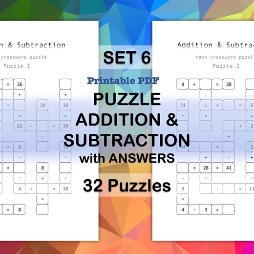 Math Crossword Puzzle Set 6 | Addition & Subtraction Game (printable PDF) - Etsy UK