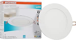 Sylvania LED 6" Slim Microdisk Recessed Downlight, Junction Box, 16W, 5 CCT Color Select (2700K / 3000K / 3500K / 4000K / 5000K), Dimmable, 1200 Lumens - 1 Pack (61405)