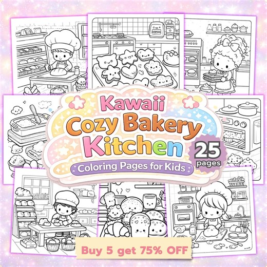 Kawaii Bakery Coloring Pages 25 Kitchen Designs Kids Printable PDF Digital Download Set - Etsy