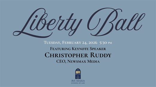 The Liberty Ball is more than an evening of celebration. It is a moment to gather in gratitude for the principles that have shaped our nation and continue to guide the practice of law. Ave Maria School of Law cordially invites you to join us for an evening of inspiration and celebration at the Liberty Ball, marking 250 years of Justice and the American Way. This signature event brings together friends, benefactors, attorneys, law firms, and members of the Southwest Florida legal community who be