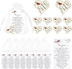 50 Sets Funeral Favors, Celebration of Life Decorations with Pocket Hug Token Funeral Prayer Cards and Organza Bags, Cardinal Memorial Gifts for Celebration of Life Ideas Favors