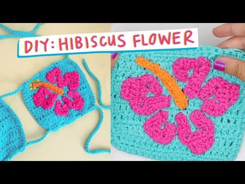 How to Crochet Hibiscus Flower Applique | Easy Beginner Friendly Tropical Flower Video Tutorial