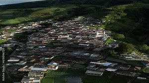 Drone view of the Nepal van Java rural building houses in the countryside in Magelang, Indonesia