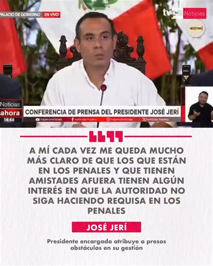 El Megáfono 📢 on Instagram: "👉🏼 Durante una conferencia de prensa, Jerí atribuyó a los presos al interior de los penales el interés de que las requisas al interior sean detenidas: 📢 “Vuelvo a decir: cada vez me queda más claro que quienes están en los penales y tienen contactos afuera tienen un interés en que la autoridad no continúe con las requisas. Es un interés lógico”, afirmó Jerí. El presidente interino deslizó que los presos podrían estar detrás de los “int