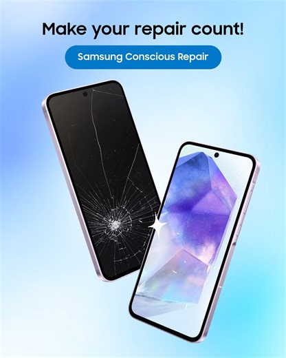 54K views · 195 reactions | Repair smarter, not harder. With Samsung’s Conscious Repair Service, you don’t have to choose between sustainability and quality. We target only the most damaged parts in your device to ensure lower cost while maintaining our same high repair standards! Ready to get started? Book your Conscious Repair today: smsng.co/ConsciousRepair-FB #SamsungCustomerService | Samsung | Facebook