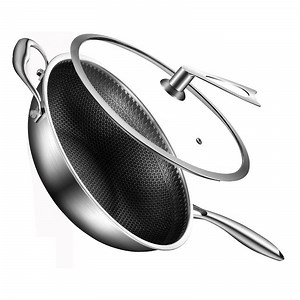 [Hot Item] Cookware Honeycomb Non-Stick Stainless Steel Kitchenware Wok Pan Metal Utensil Safe Scratch Resistant