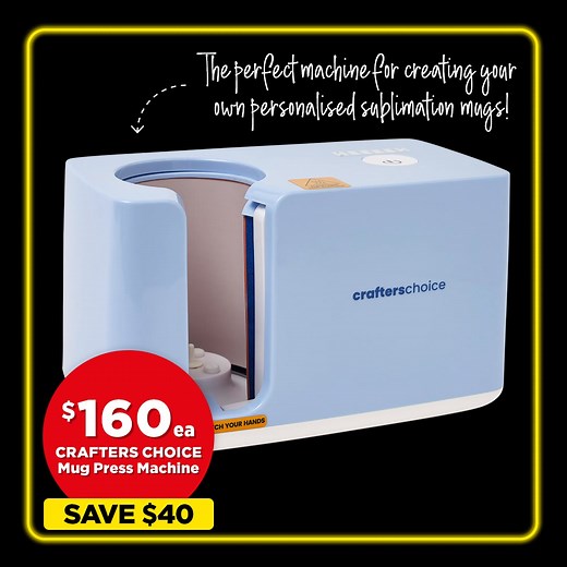 Spotlight's Black Friday Sale is here! Save $50 off the Cricut Easy Press Mini - now only $69, plus heaps more! Free Delivery on orders over $120. Free 2hr Click & Collect. *Exclusions Apply, Sale Ends 3rd December | Spotlight