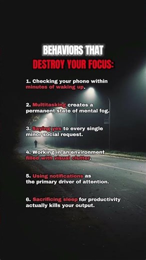 🧠 6 Behaviors That Destroy Your Focus. #lifelessons #facts #focus #psychology #shorts