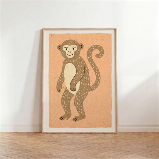 Monkey Print for Nursery, Cute Kids Poster, Baby Room Wall Decor - Etsy
