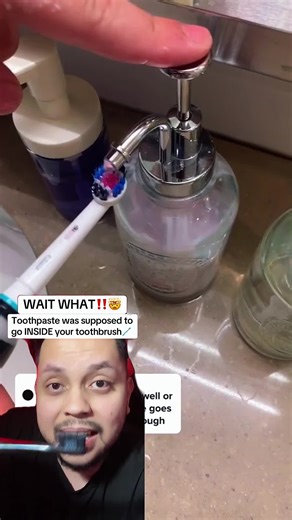 Toothpaste goes INSIDE toothbrush!!#waitwhat #mindblown #lifehacks #dentalhygiene #fypシ