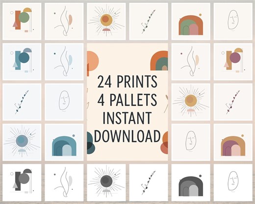Abstract Line Art Prints Bundle, Gallery Wall Set, 4 Palettes (digital Download) - Etsy