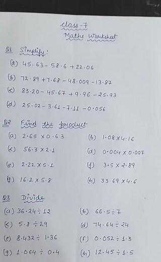 Decimals simplification, product and division