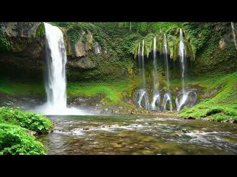 Waterfall Sounds for Deep Sleep 8 HOURS 🌿 Lush Green Forest Ambience | White Noise