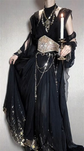 Devil Inspired on Instagram: "🖤 Inspired by Greek aesthetics, this black halter-neck sleeveless top pairs with a flowing skirt printed with golden stars and moons, creating a mysterious yet elegant celestial silhouette with classic myth-inspired vibes. 🌙⭐ ✨ Full Set — search “SIGNA-033” on devilinspired.com — $137.00 🛍️ Shop the full Greek vibes set now. 🎆 Happy New Year! Back-to-School Shopping with Free Shipping on Orders Over $69 #greekstyle #celestialfashion #elegantstyle #lolitafashion