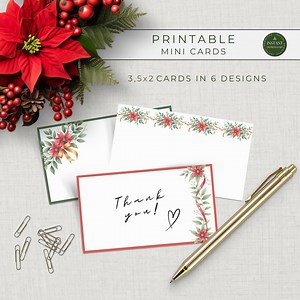 Printable Christmas Mini Note Cards, Seasonal Stationery, Blank Note Cards, Favor Cards, Xmas Place Cards - Etsy