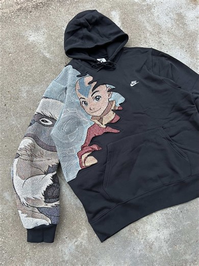 Avatar the Last Airbender Reworked Hoodie —Handmade with select fabrics and materials—new items dropping for sale all week! • • • #handmadefashion #sustainablefashion #outfitinspiration