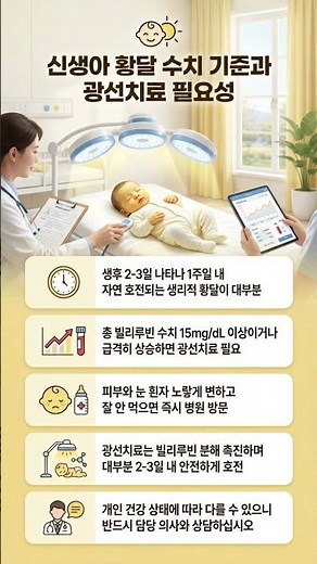 신생아 황달 수치 기준과 광선치료 필요성