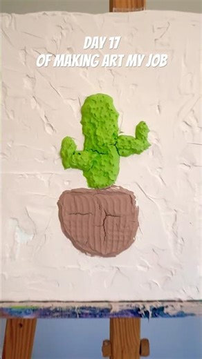 Day 17 🎨 Cactus in a Pot | Acrylic & Texture Paste Painting