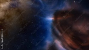 Traveling through space nebula and star fields in deep space. 3D animation