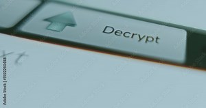 Finger taps Decrypt button to convert encrypted data to its original source format