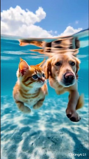 Cat and Dog's Swimming Adventure: Best Friends in the Water 🐱🐶💦#catanddog #cuteanimals #cutepets