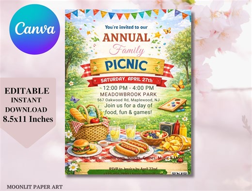 Editable Family Picnic Invitation, Summer Event Template (digital Download) - Etsy