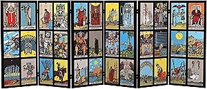 Red Lantern 3 ft. Short Double Sided Rider-Waite Tarot Canvas Folding Screen 6 Panel Freestanding Partition and Separator for Modern and Contemporary Bedroom, Home Office, Studio, Dorm, Apartment