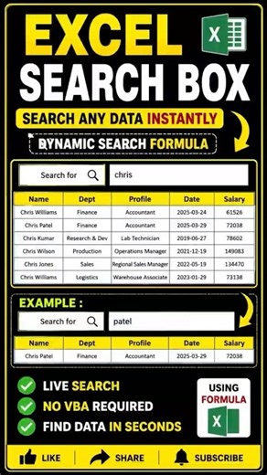 Excel Dynamic Search Box Using FILTER Function| Search Any Data Instantly |Excel Tips #excel #tricks