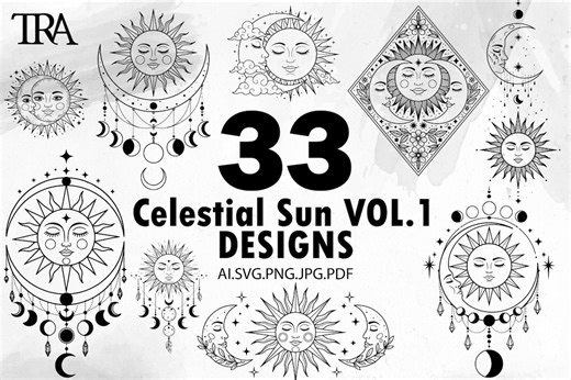 Boho Celestial Sun & Moon SVG Bundle: Mystical Cosmic Designs (digital Download - Etsy