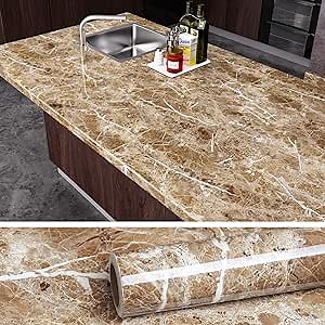 VEELIKE Brown Marble Contact Paper Peel and Stick Countertop Granite Wallpaper for Kitchen Cabinet Vinyl Waterproof Self Adhesive Removable Wall Paper Decorative for Home Decor 15.8"x118"