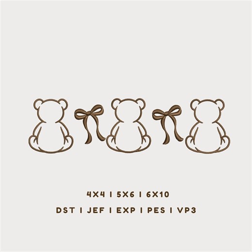 Minimal Teddy Bear Embroidery Design With Bow, Baby Name Outline (PES Files) - Etsy