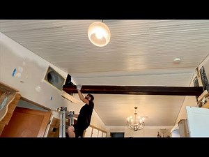 Painting Beadboard Vaulted Ceiling and Installing Old Growth Pine Beam