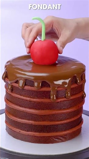 Satisfying Chocolate Drip Cake with GIANT Cherry 🍒 #shorts #cake