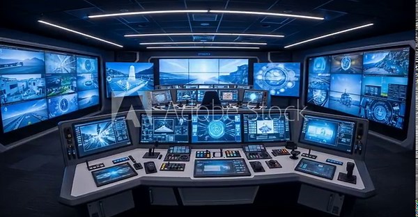 Advanced Digital Control Center Monitoring Global Networks and Data Streams in a Futuristic
