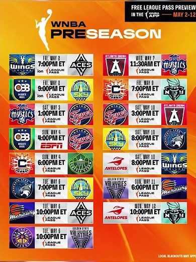 2025 WNBA Preseason Game Schedule May 2-12 #wnba #wnba2025 #schedule