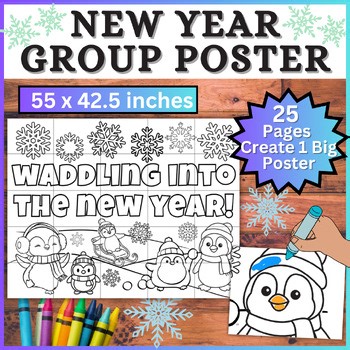 New Year Collaborative Poster! January Bulletin Board Craft, Penguins Wall Mural