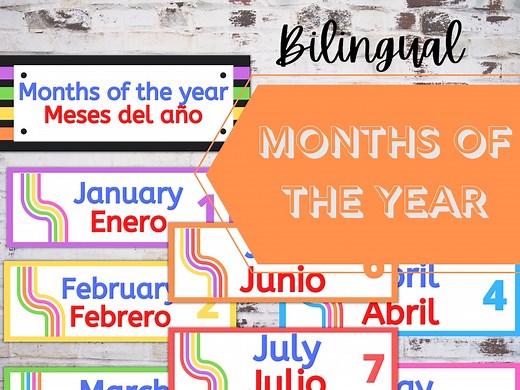 Bilingual Months of the Year Posters, Dual Language, Rainbow Theme - Etsy