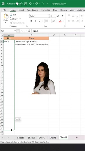 Excel Tutorial to get Auto Numbering after each Task! #microsoftexcel #exceltips #workhacks #corporate #DataEntry | SUS INFO