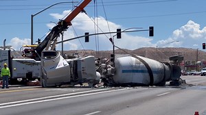ACCIDENT (08/16/22 ) - HIGHWAY 95/BULLHEAD PARKWAY 12:05 p.m.: Traffic Delayed heading Southbound on Highway 95 and Bullhead Parkway. Currently a Cement truck tipped over between the South & North lanes of Highway 95. UPDATE 1:55 p.m. : Per ADOT, there is no estimated time to reopen the highway. The cement truck has also been flipped back on its wheels. UPDATE: 2:45 p.m. : The cement truck has been towed and cleared off the highway. Highway is currently being repaired. UPDATE: 3:21 p.m. : Both d