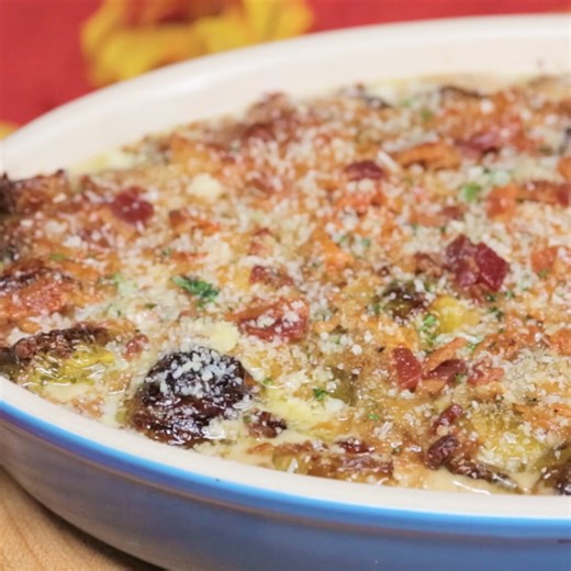 Cheesy Bacon Brussels Bake