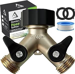 2 Way Water Splitter for Garden Hose Spigot Faucet Bib, Heavy Duty Brass Y Connector, 2 Pack